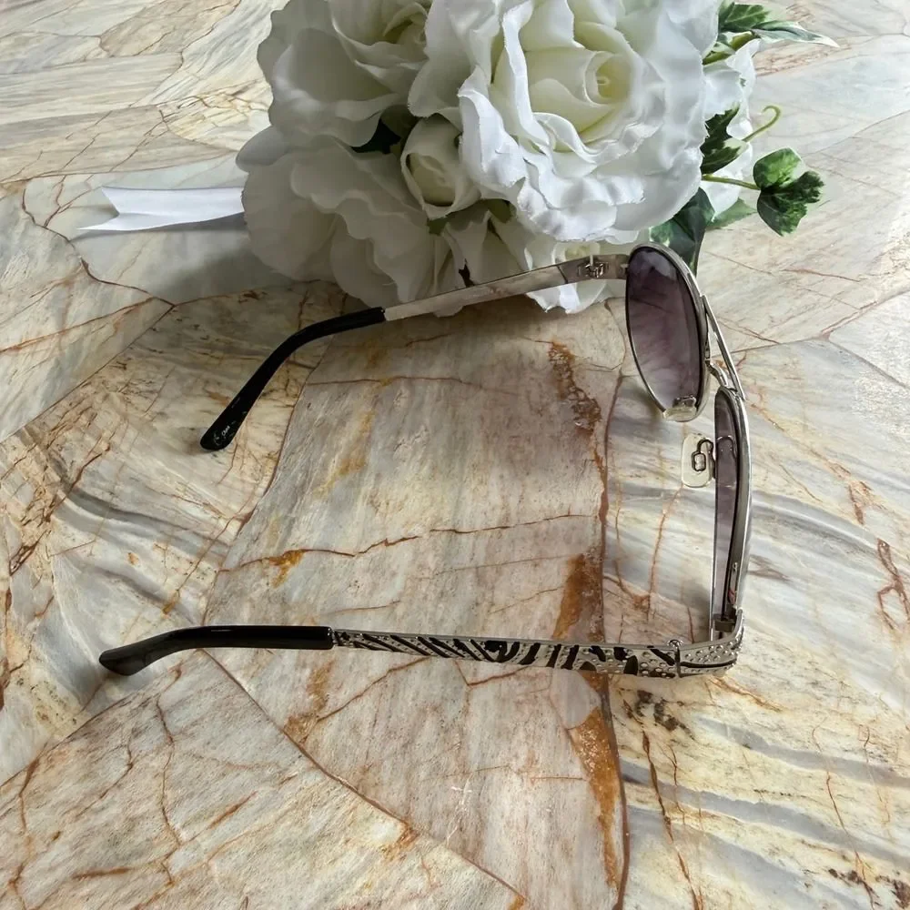 Piranha Silver‎ Zebra Print Rhinestone Aviator Sunglasses Purple 83474 PC 105